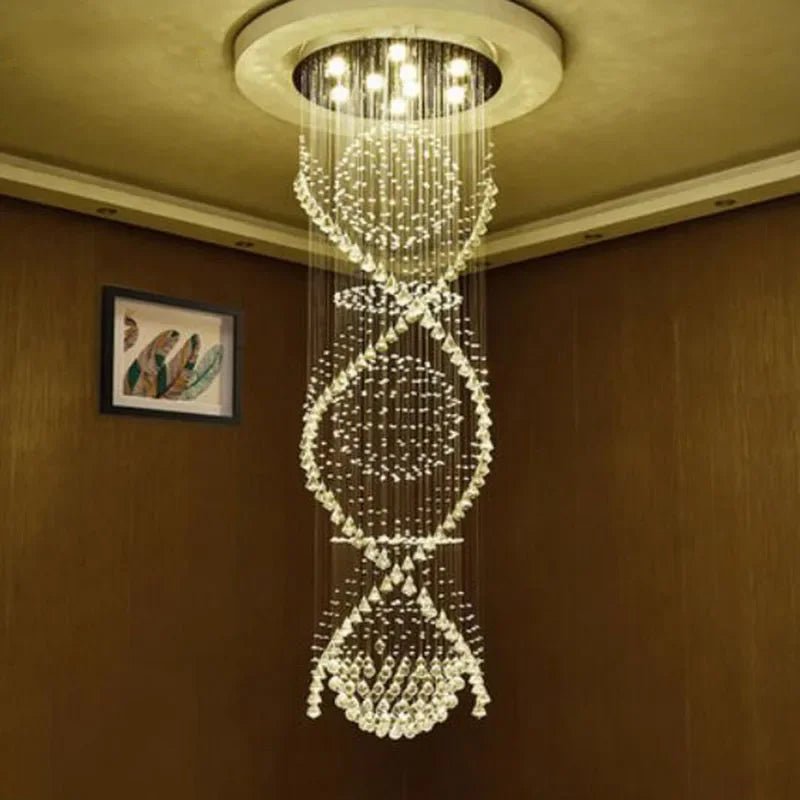 Afralia™ Double Spiral Crystal Chandelier Superdense K9 Crystal Hotel Villa Ladder Chandelier