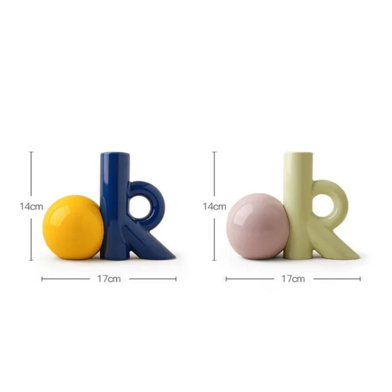 Afralia™ Cartoon Abstract Ceramic Vase with Cut-out Letter Design