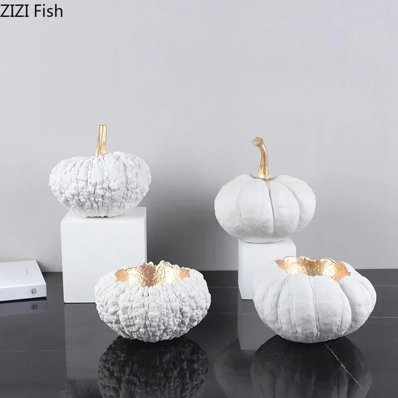 Afralia™ Gold Pumpkin Resin Sculpture Ornaments Home Decor-Artistic Room Aesthetics