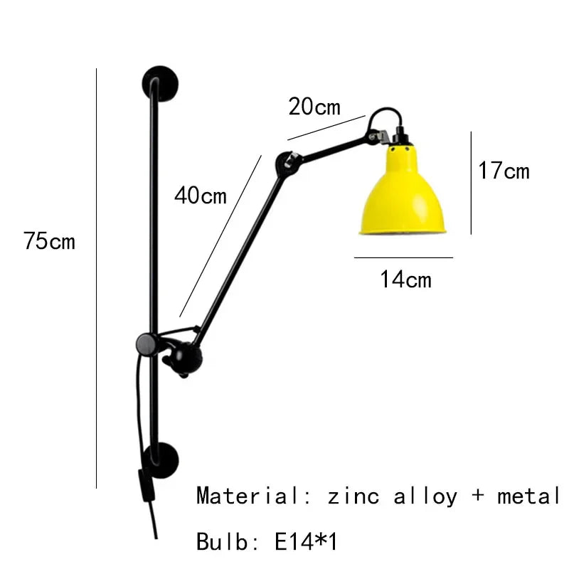 Afralia™ Gras BL Wall Lamp: Adjustable Chrome Long Arm Reading Light