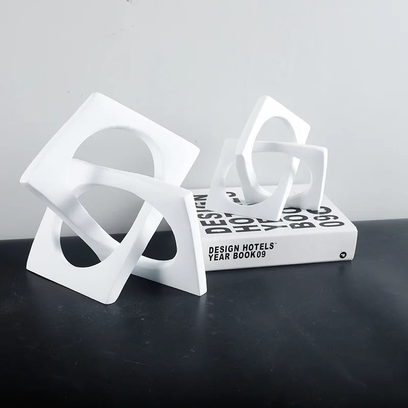 Afralia™ Geometric Cross Square Ring Sculpture White - Home Decor Ornament