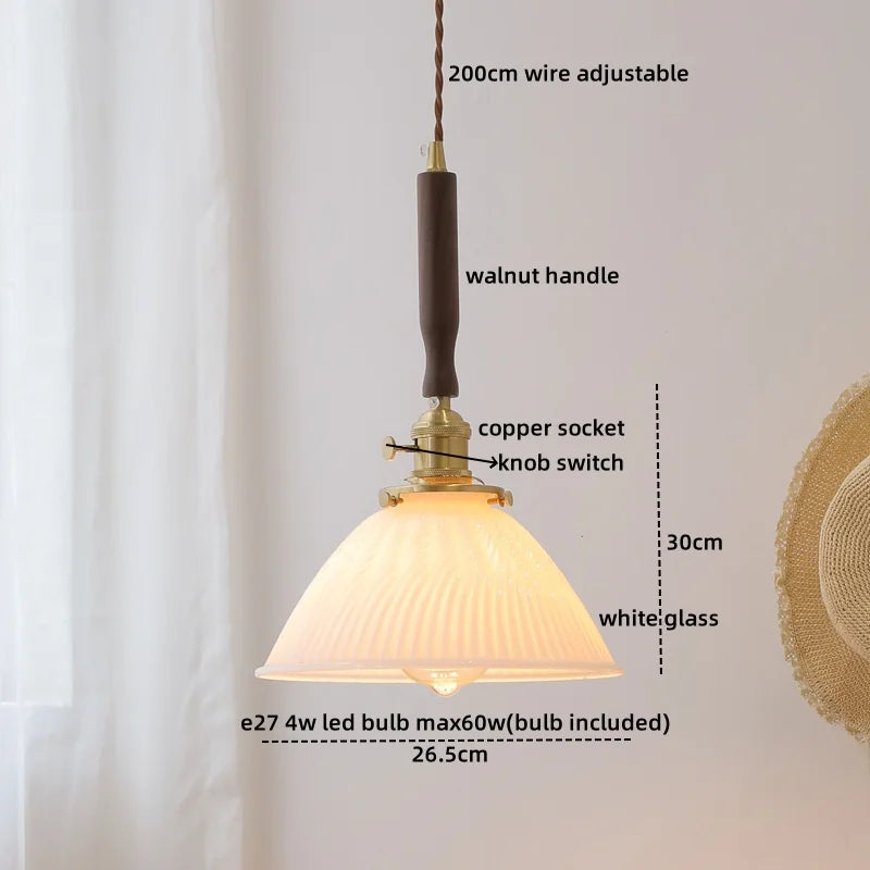 Afralia™ LED Walnut Copper Pendant Light with Knob Switch - Modern Style Lighting Fixtures