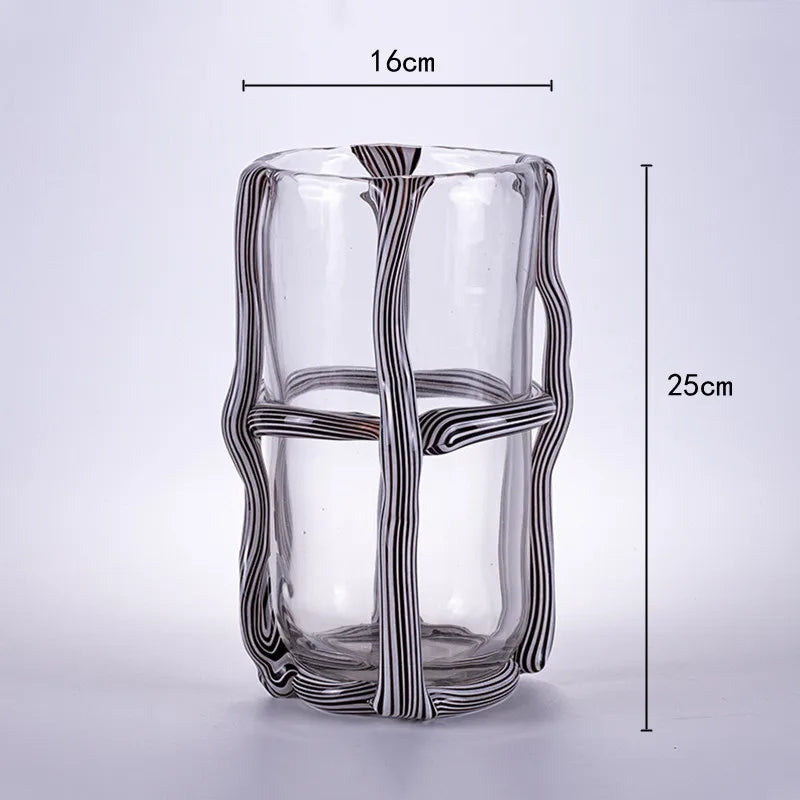 Afralia™ Stripe Cross Glass Vase for Artistic Flower Arrangement and Home Decor