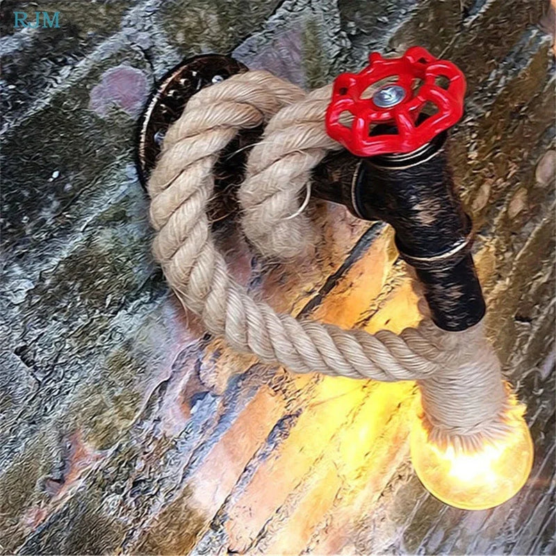 Afralia™ Loft Style Industrial Hemp Rope Wall Lamps for Gallery Stairs and Bar