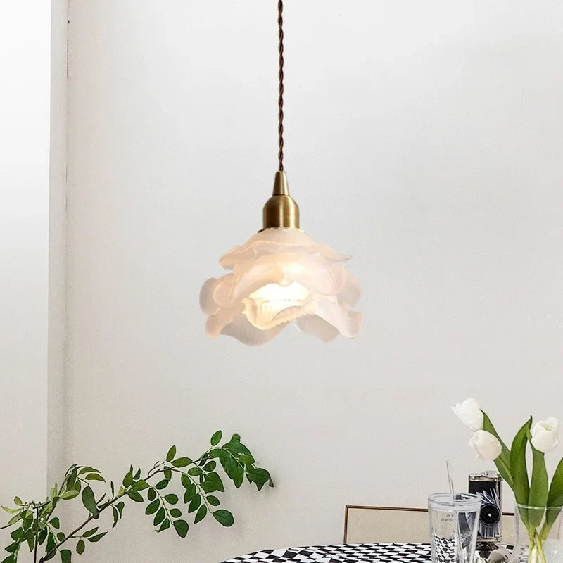 Afralia™ Small Flower LED Pendant Light - French Vintage Style for Bedroom, Living, Dining Room