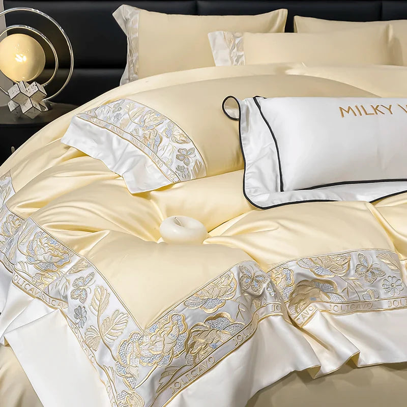 Afralia™ Luxury Rose Butterfly Embroidery Bedding Set 4Pcs