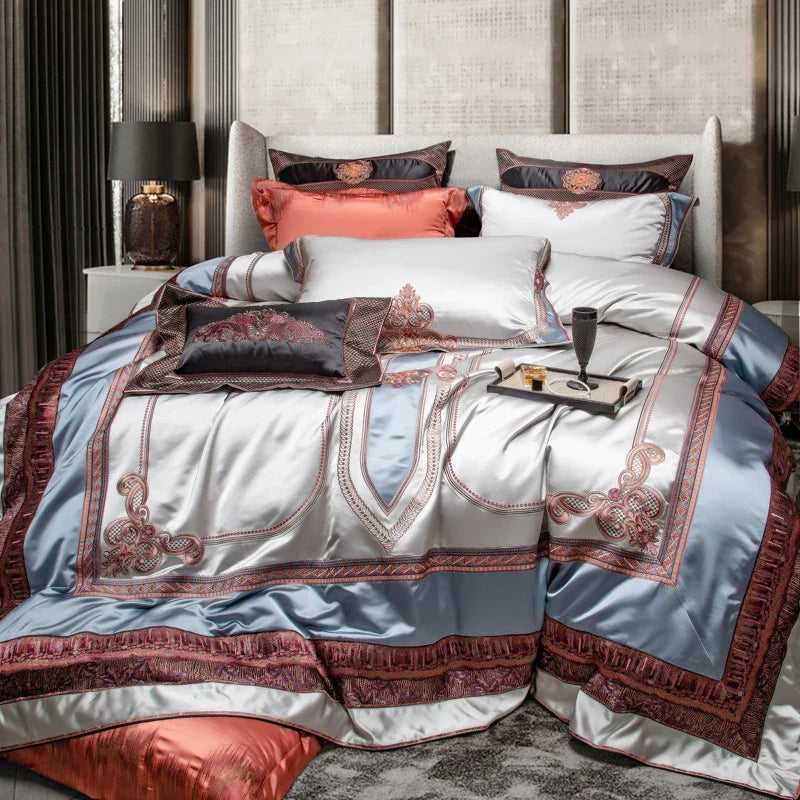 Afralia™ Palace Style Brocade Embroidery Bedding Set with Silky Duvet & Sheet