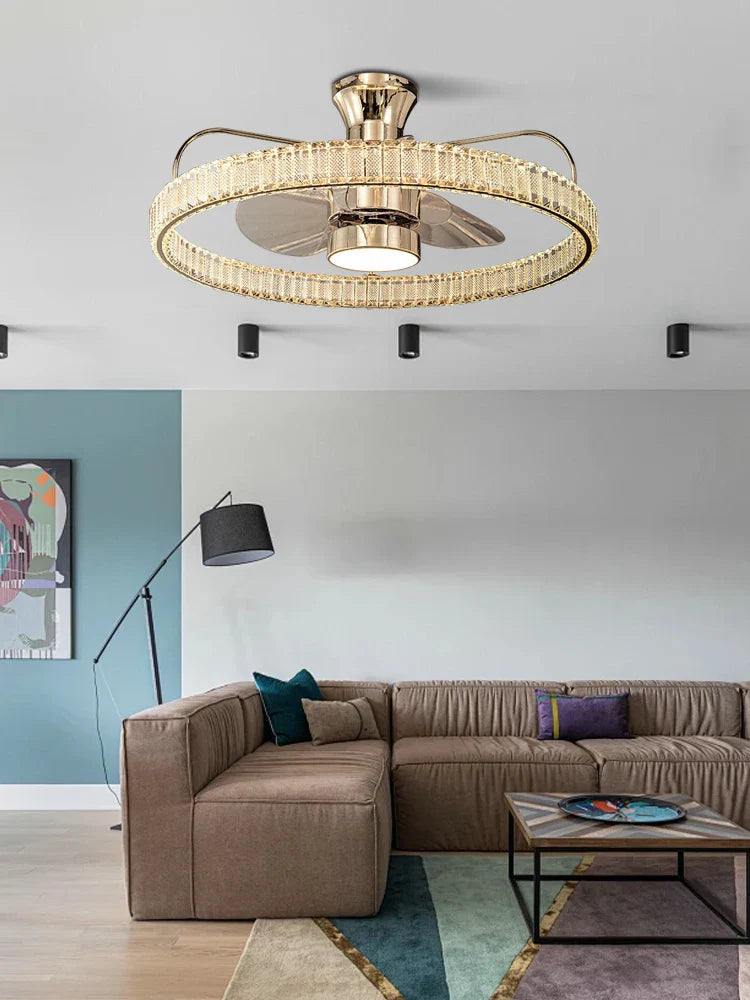 Afralia™ Modern Crystal Fan Lamp with Reversible Function, Remote Control, and Independent Fan-Light Integration