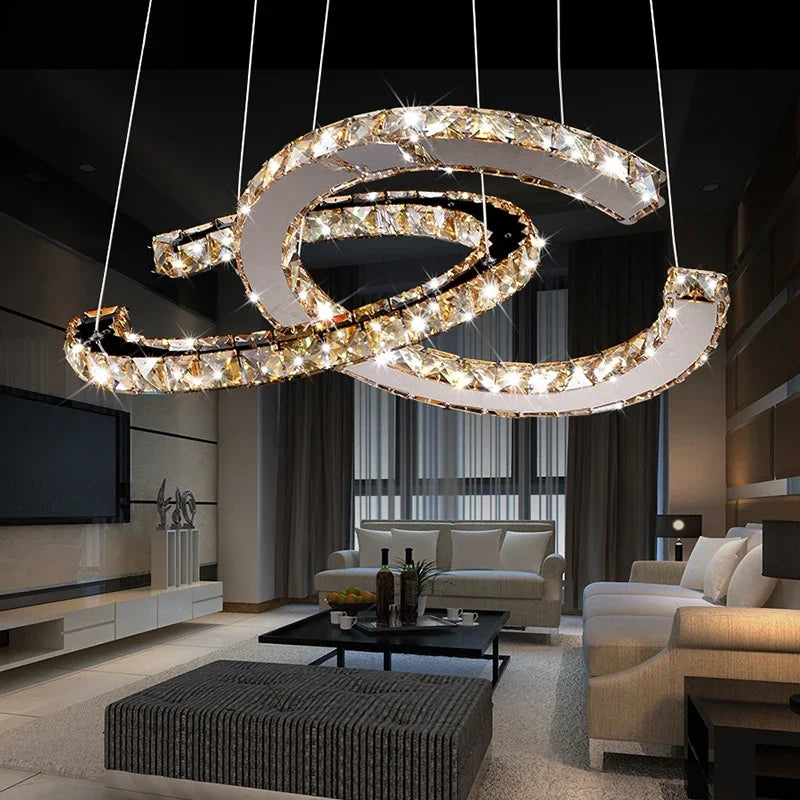 Afralia™ Modern Crystal Chandelier LED Pendant Light for Home, Living Room, Restaurant