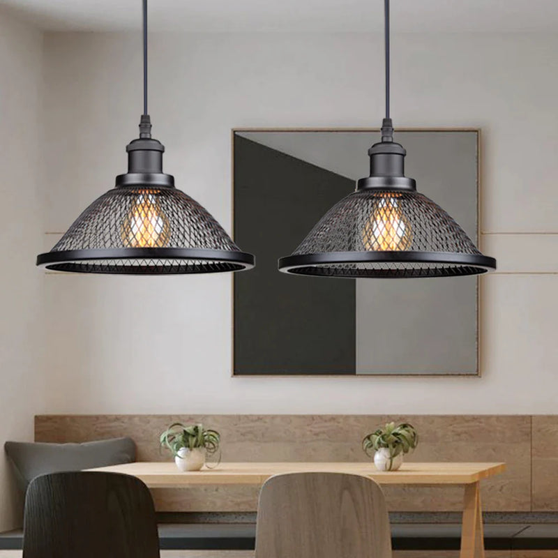 Afralia™ Black Industrial Cage Pendant Light for Kitchen Island Dining Room