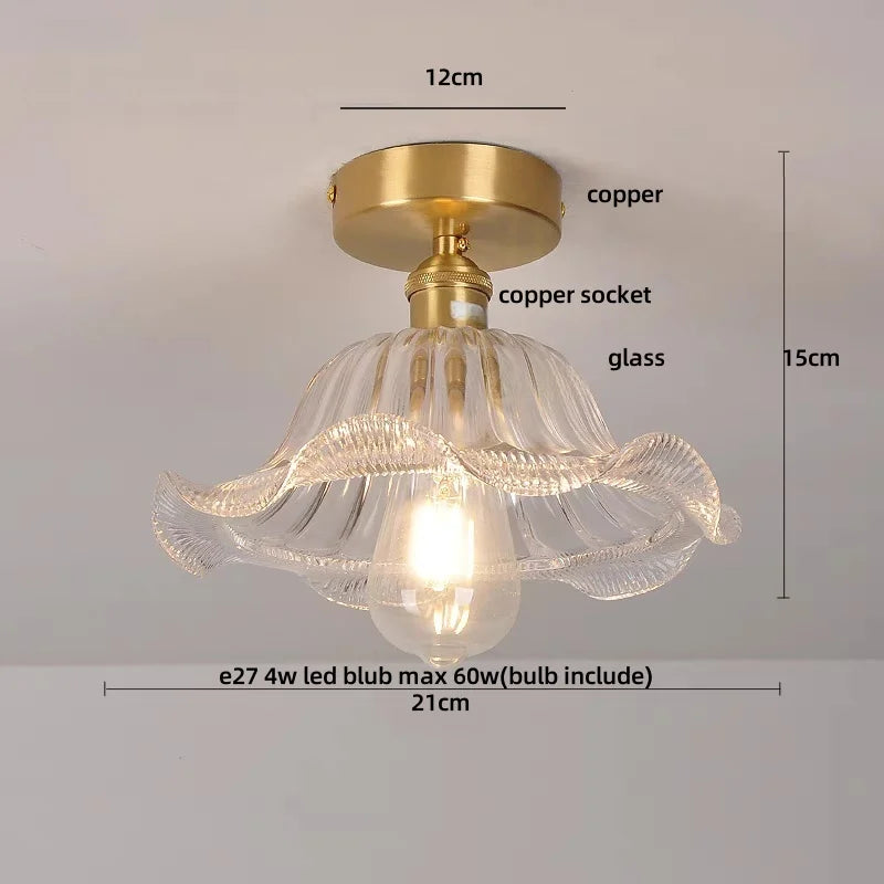 Afralia™ Vintage Wood & Copper Rotatable Ceiling Light - Amber Glass LED Fixture