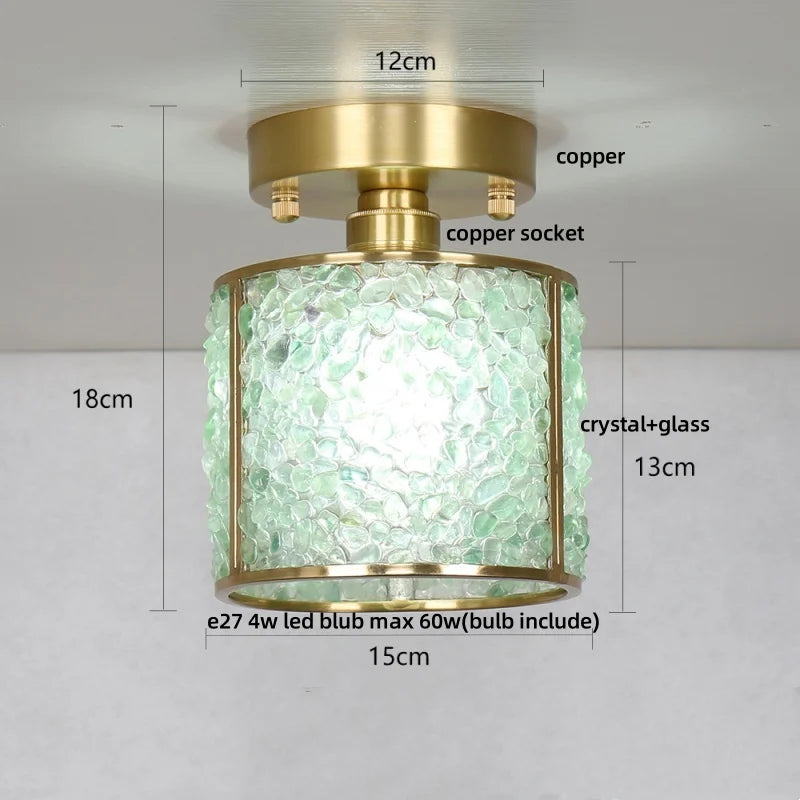 Afralia™ Handcrafted Glass Crystal Copper Ceiling Light Fixture for Dining Bedroom Kitchen
