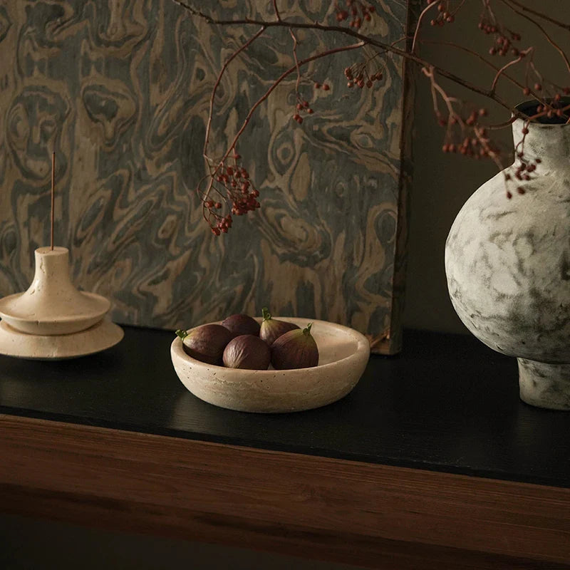 Travertine Decorative Bowl for Home Decor by Afralia™