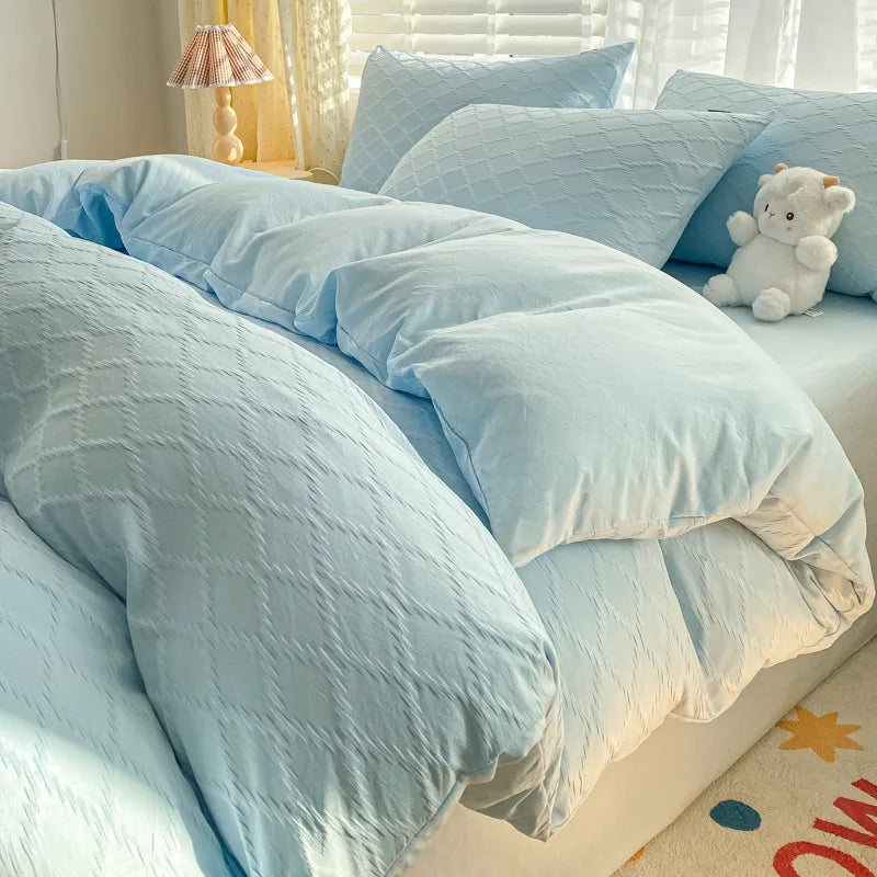 Afralia™ Fresh Bubble Yarn Fabric Bedding Set - Soft, Breathable Duvet Cover with Sheet