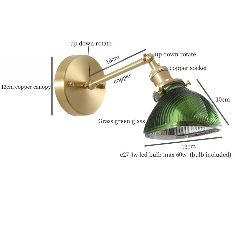 Afralia™ Green Glass LED Wall Sconce, Pull Chain Switch, for Bedside, Bathroom, Living Room