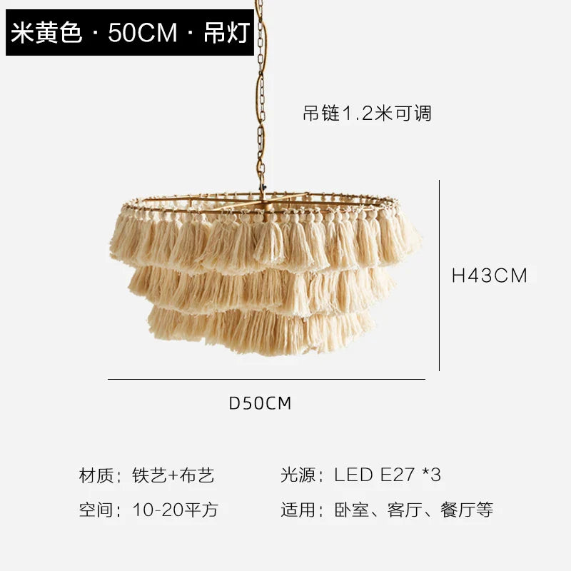 Afralia™ Tassel Chandelier: Woven LED Boho Lamp for Dining Bedroom Kitchen Island
