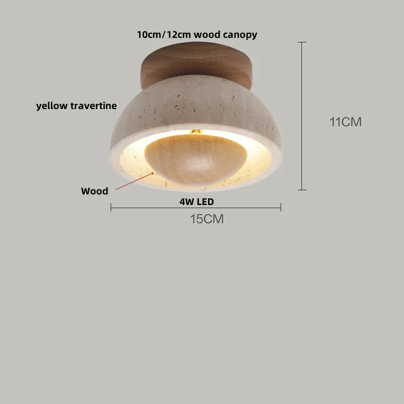 Afralia™ Yellow Travertine LED Ceiling Lamp with Wood Canopy Flush Mount