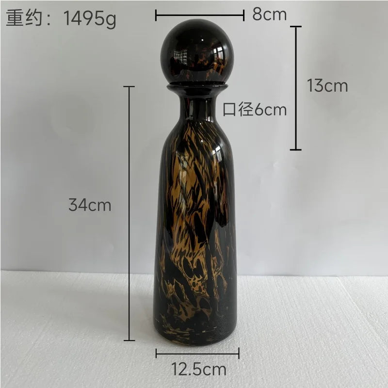 Afralia™ Leopard Print Glass Vase with Lid, Colorful Terrarium Home Decoration