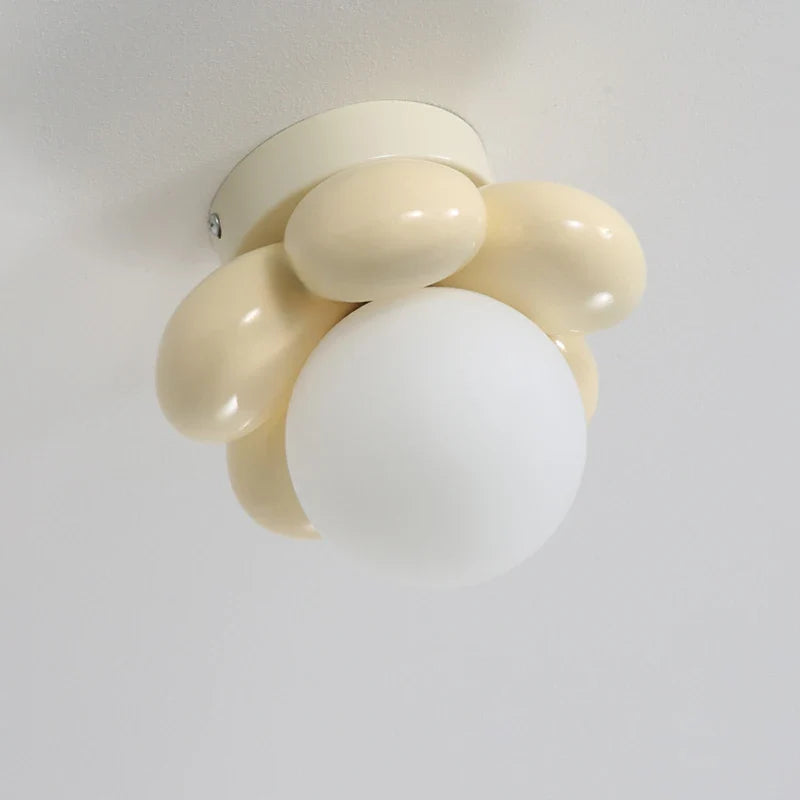 Afralia™ Nordic Glass Ball Flower Ceiling Lamp Cream LED Lights for Corridor Balcony & Porch