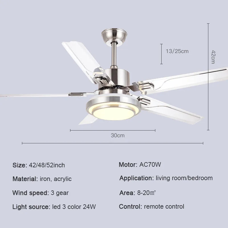 Afralia™ Stainless Steel 5-Blade Ceiling Fan Chandelier with LED Light - Strong Power, Silent Operation
