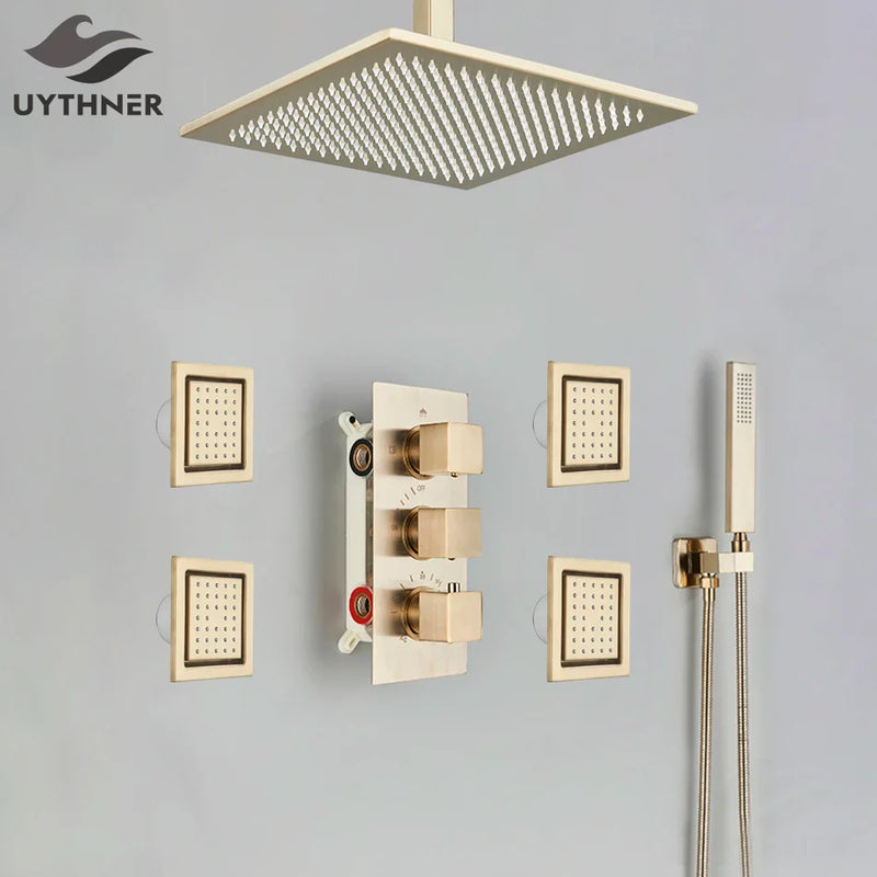 Afralia™ Thermostatic Shower Faucet with Big Rainfall Shower Head and Massage System