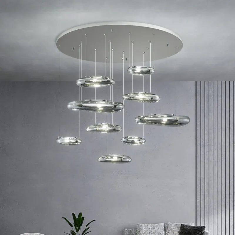 Afralia™ Chrome LED Ceiling Chandelier Cobblestone Pendant Lights - Modern Luxury Luminarias Fixtures
