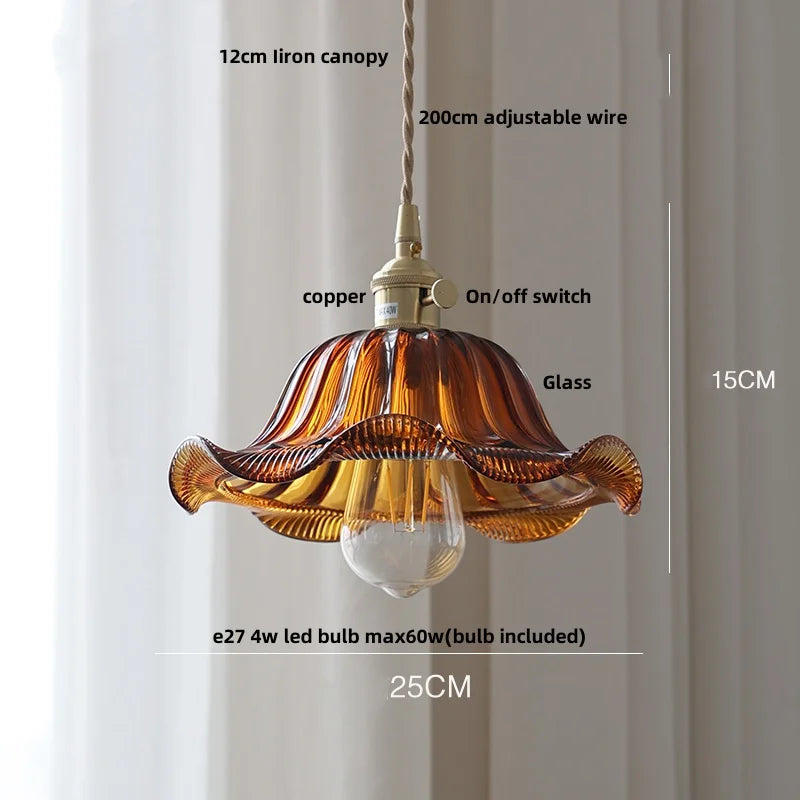 Afralia™ Modern Walnut Wood LED Pendant Lights with Glass Flower Shade