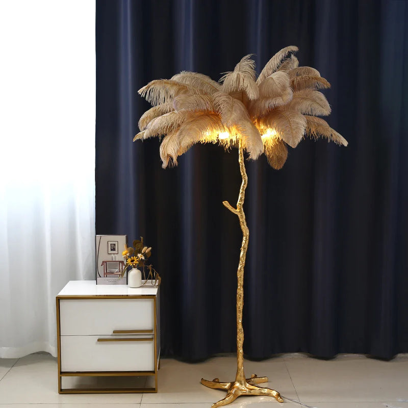 Afralia™ Elegant Ostrich Feather Floor Lamp for Home Decor & Lighting