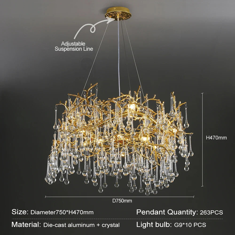 Afralia™ Luxury Gold Crystal Branch Chandelier for Kitchen Dining Living Room