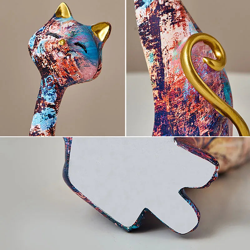 Afralia™ Cat Lovers Resin Figurines | Graffiti Couple Ornaments for Home Decor