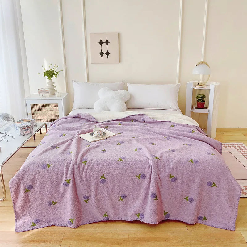 Afralia™ Flower Embroidered Lamb Wool Blanket: Versatile All Seasons Shawl & Travel Companion