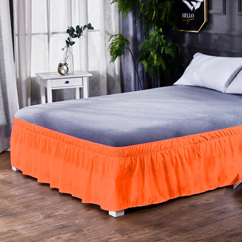 Afralia™ Solid Color Ruffles Elastic Bed Skirt - Washable Bedroom Decor Home Wrap Skirt