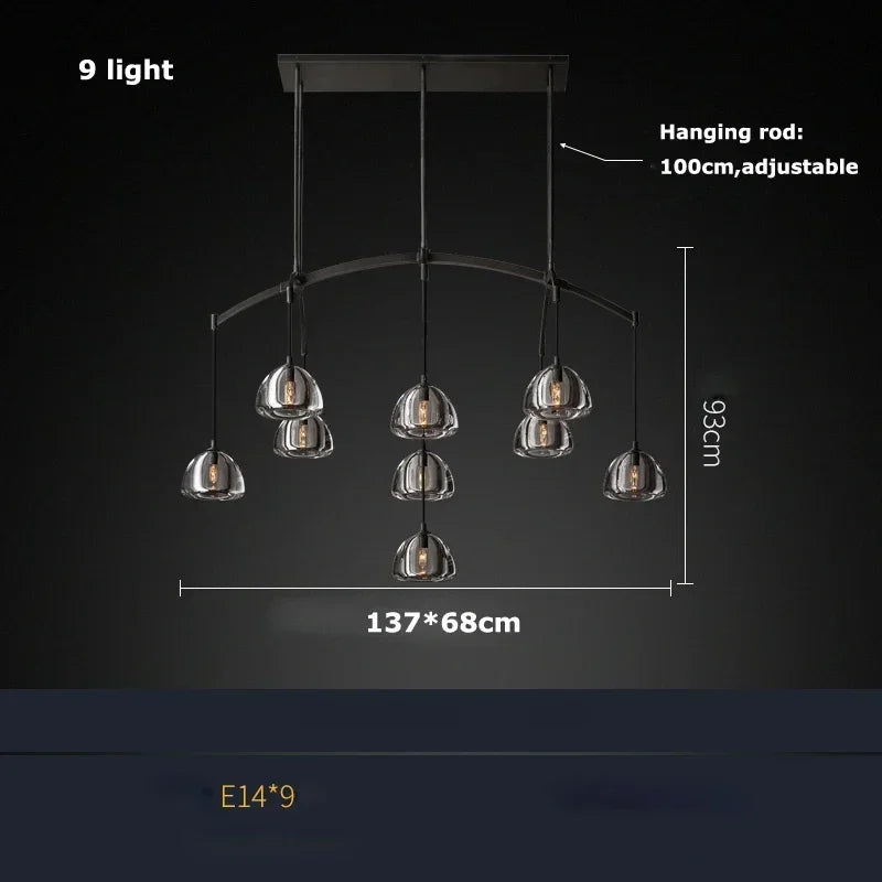 Afralia™ Black Brass Retro Crystal Copper LED Ceiling Pendant for Home Lighting