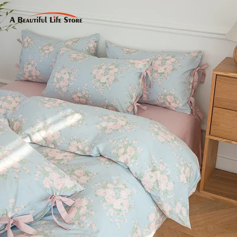 Afralia™ Floral Cotton Bedding Set - Single to King Sizes - Duvet Cover, Sheet, Pillowcases