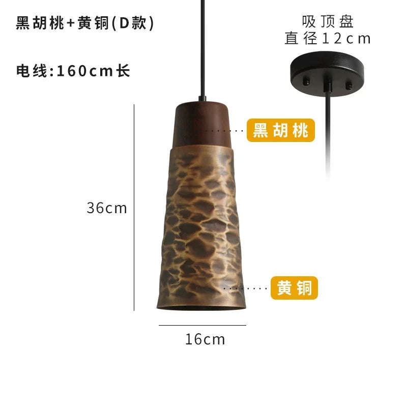 Afralia™ Vintage Walnut Copper Pendant Light for Kitchen Dining Room Bedside