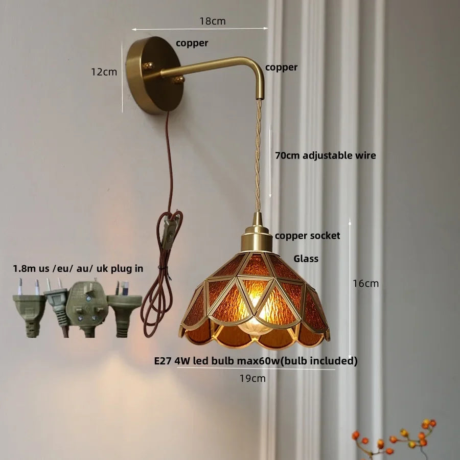 Afralia™ Amber Glass LED Wall Light Modern Nordic Bedroom Reading Lamp