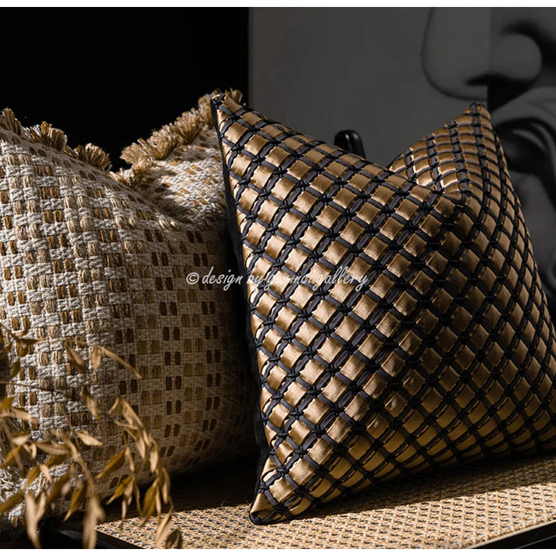 Afralia™ Luxury Hand Woven Bronzing Throw Pillow Cases & Pouf Covers