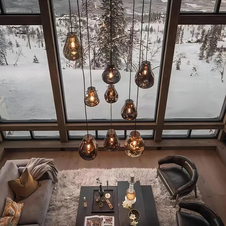 Afralia™ Colorful Glass Chandelier LED Pendant Light for Dining Room