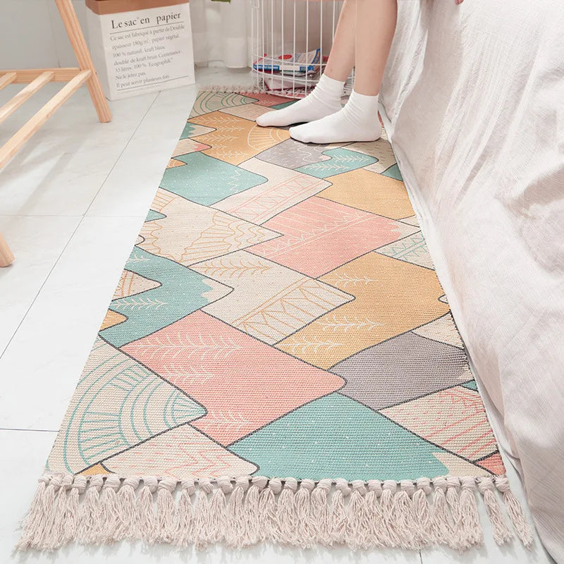 Afralia™ Soft Weave Tassels Bedside Rug, Anti-Slip Living Room Carpet
