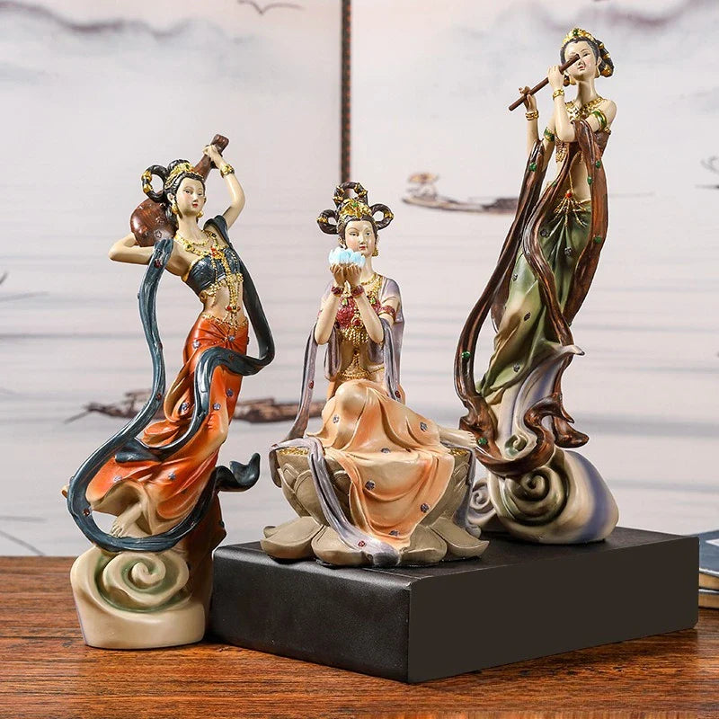 Afralia™ Chinese Goddess Fairy Sculpture Musical Instrument Home Decor Figurine
