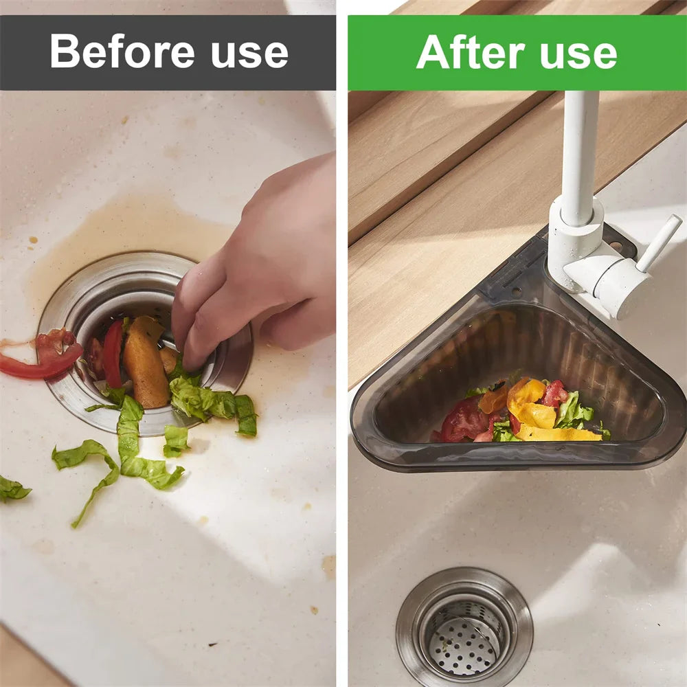 Afralia™ Triangular Sink Strainer Filter Basket Extendable Handle Storage Hanging Drain Rack
