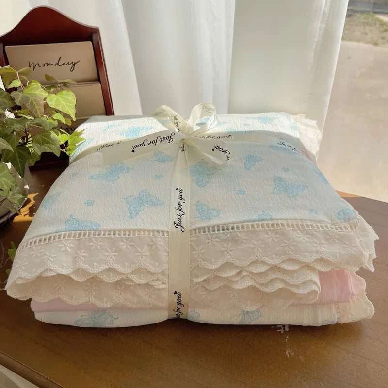 Afralia™ Hollow Lace Bedding Set: Fitted Sheet, Quilt Cover, Pillowcase - Skin-Friendly & Cozy