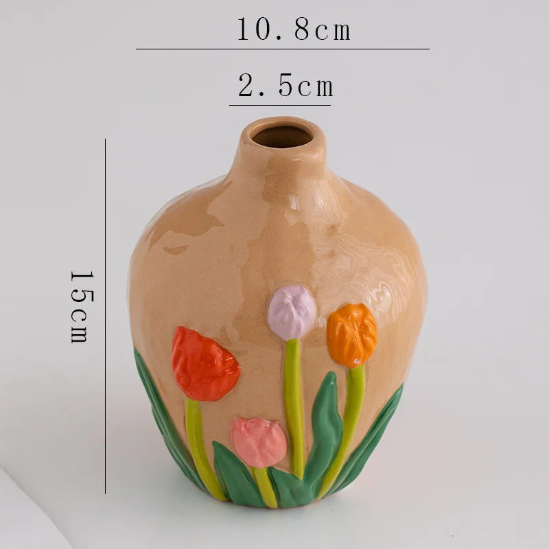 Afralia™ Ceramic Tulip Vase: Handmade Vintage 3D Flower Arrangement Home Decor