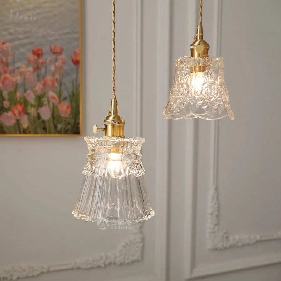 Afralia™ Modern Clear Glass Pendant Lights for Coffee Study Bedroom, Adjustable Copper Wire Lighting Fixtures