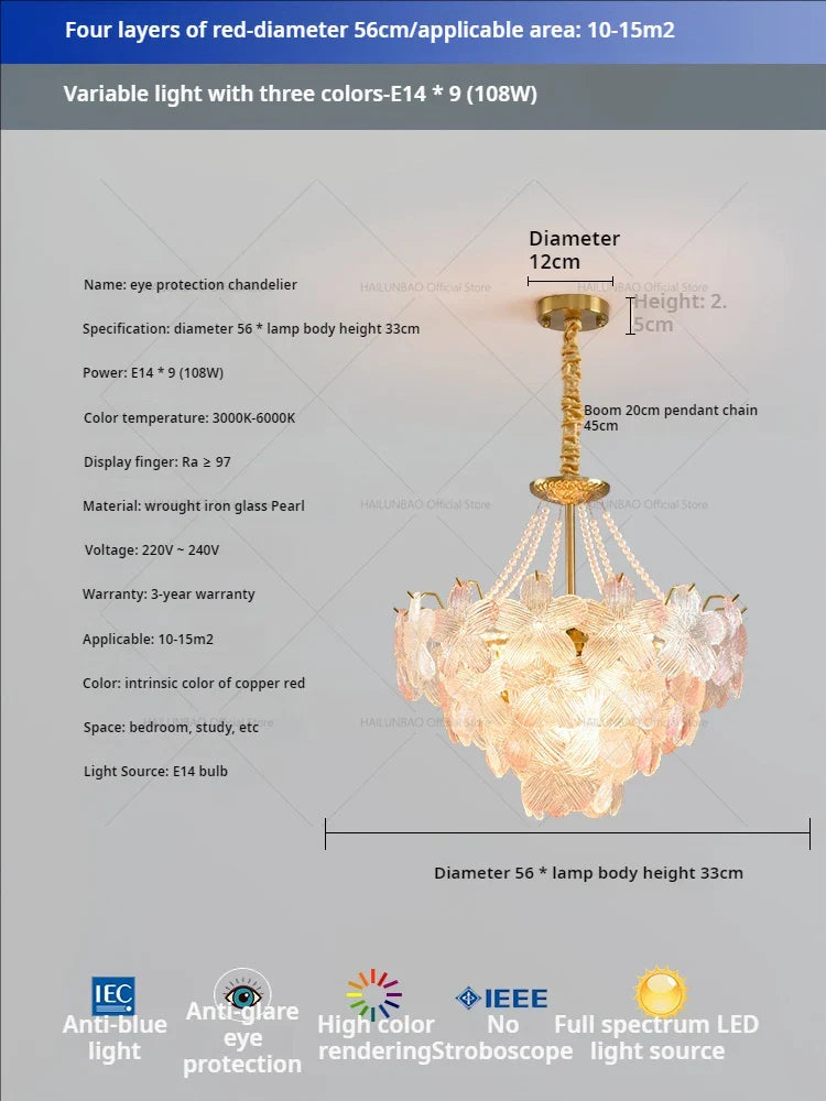 Afralia™ Glass Flower Princess Room LightLux Postmodern French Cream Wind Lamp