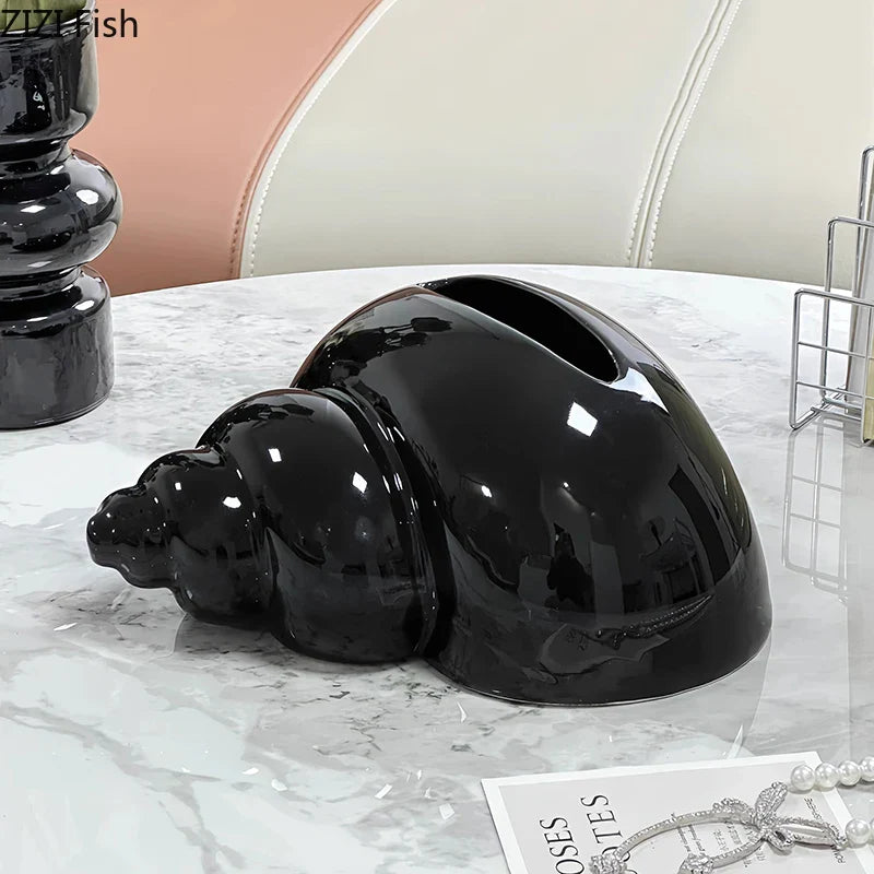 Afralia™ Conch Ceramic Tissue Box: Charming Table Decoration & Paper Towel Case