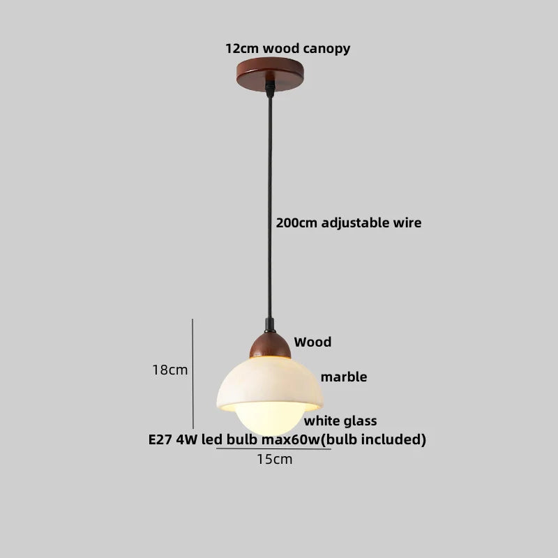 Afralia™ Wood LED Pendant Lamp: Adjustable, Modern, White Marble Hanging Lights