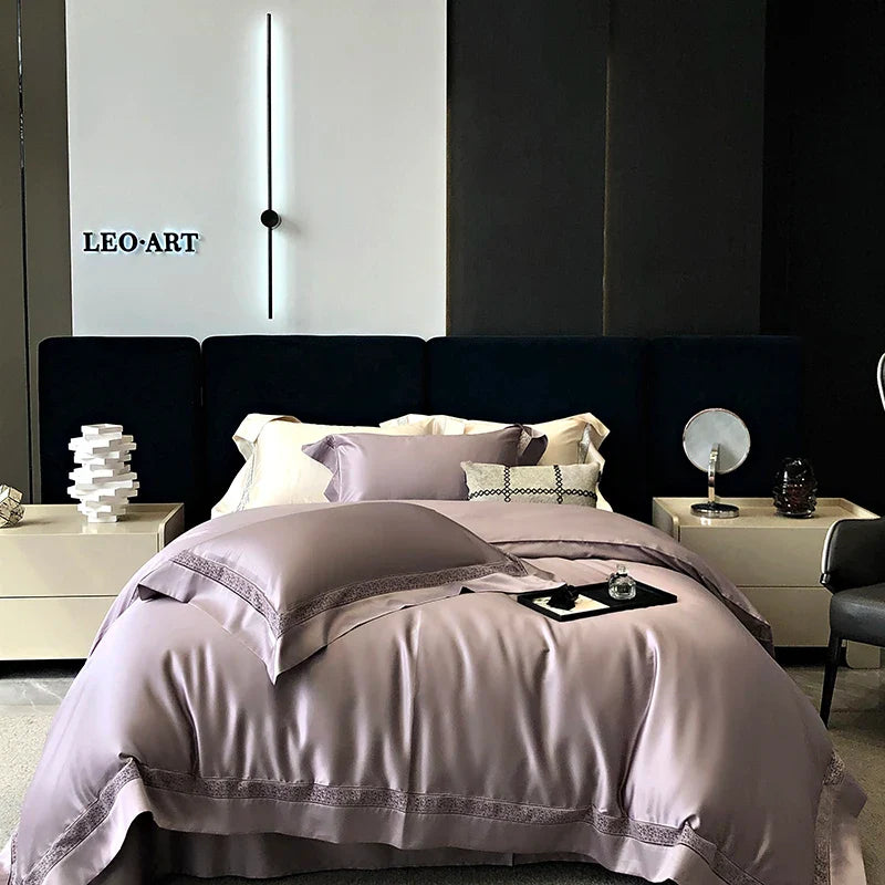 Afralia™ Silky 1500TC Egyptian Cotton Bedding Set with Wide Edge & Pillowcases