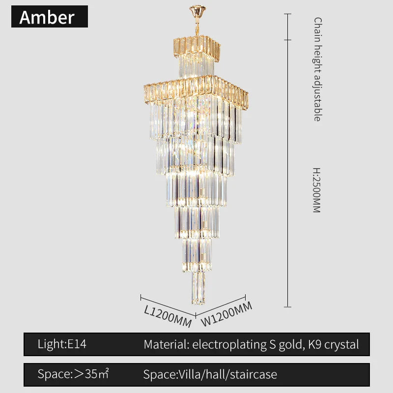 Afralia™ Crystal Chandelier: Duplex Villa Spiral Staircase Pendant Light