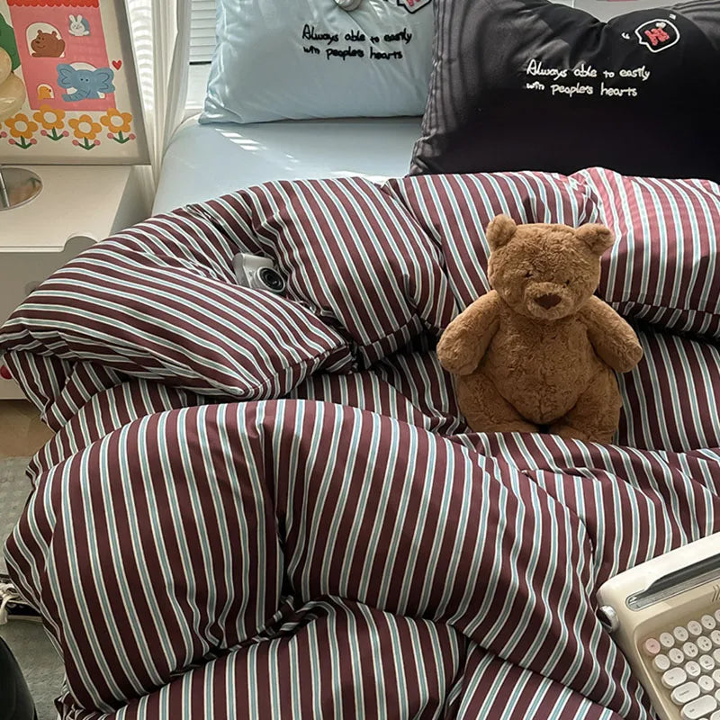 Afralia™ Luxury Striped Grid Bedding Set - Soft, Breathable, All-Season Quilt Cover Set